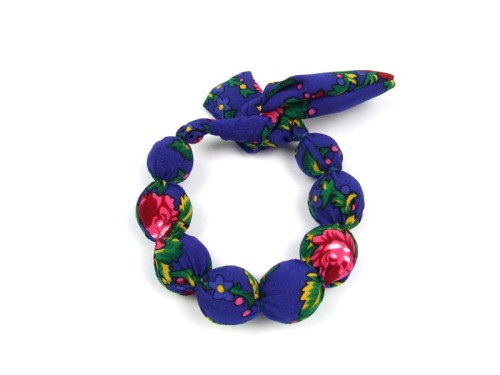 Granatowa bransoletka korale drewniane obszywane materiałem