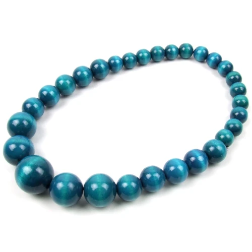 Naszyjnik korale drewniane stopniowane turkusowe