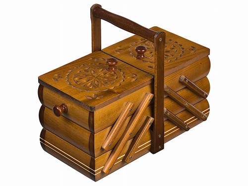 Niciarka drewniana skrzynka na nici rzeźbiona jasna XL