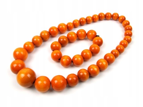 Komplet naszyjnik i bransoletka korale drewniane stopniowane pomarańczowe