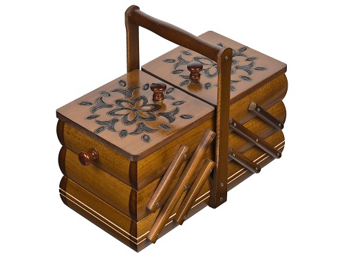 Niciarka, skrzynka na nici drewniana zdobiona inkrustowana L 2 kolory