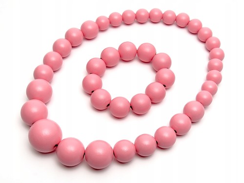 Komplet naszyjnik i bransoletka korale drewniane stopniowane różowe