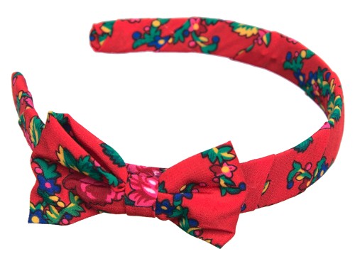 Opaska do włosów dla dziewcząt z kokardką góralska czerwona