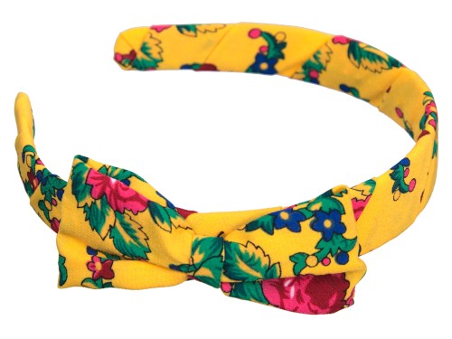 Opaska do włosów dla dziewcząt z kokardką góralska żółta