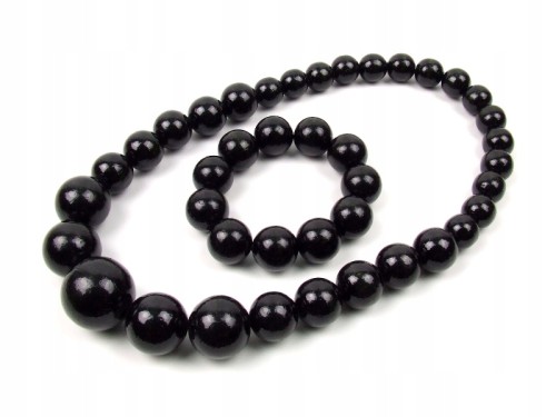 Komplet naszyjnik i bransoletka korale drewniane stopniowane czarne