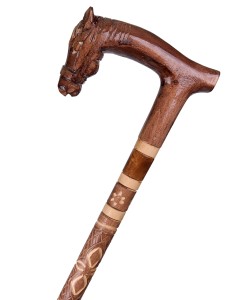 Laska  inwalidzka drewniana spacerowa rzeźbiona koń