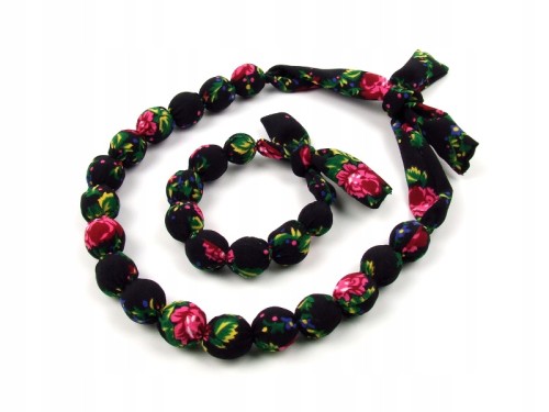 Komplet ludowy korale i bransoletka obszywane czarne