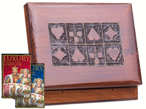 Karciarka KOLORY drewniana pudełko na karty + karty Piatnik Luxury 2 talie