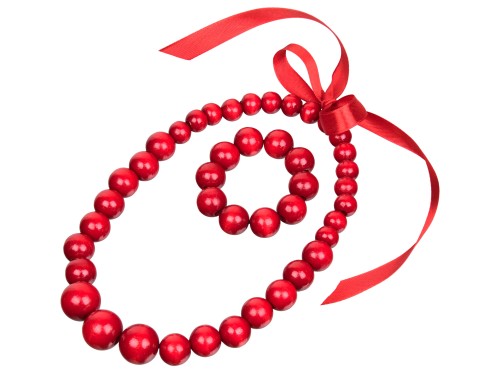 Zestaw czerwone korale drewniane dla dziewczynek naszyjnik i bransoletka