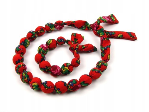 Komplet ludowy korale i bransoletka obszywane czerwone