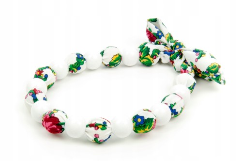 KORALE materiałowe góralskie białe FOLK ludowe