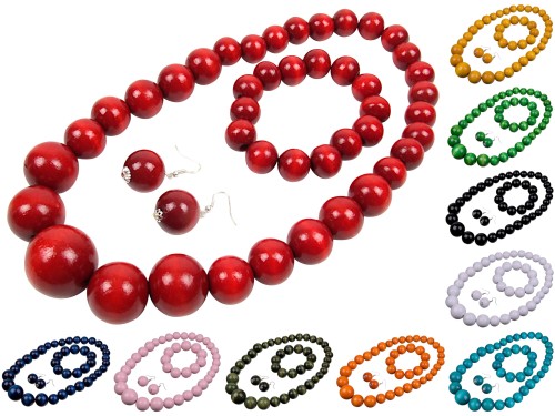 Komplet korale drewniane stopniowane naszyjnik bransoletka kolczyki 20mm 13 kolorów