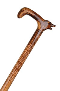 Laska głowa wilka drewniana spacerowa lekka przepalana 90 cm