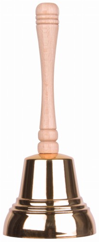 Dzwonek zdobiony złoty z drewnianą rączką na procesję Boże Ciało