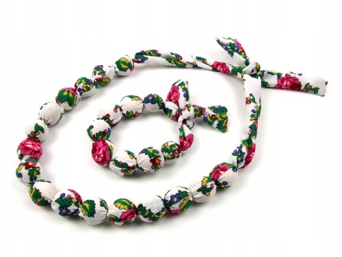 Komplet ludowy korale i bransoletka obszywane białe