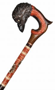 Laska drewniana spacerowa rzeźbiona ptak bogato zdobiona 90 cm