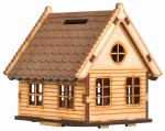 Skarbonka domek drewniany chatka na monety banknoty 9,5x10x10 cm