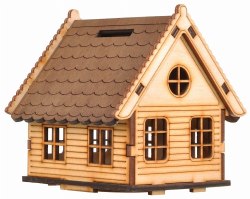 Skarbonka domek drewniany chatka na monety banknoty 9,5x10x10 cm