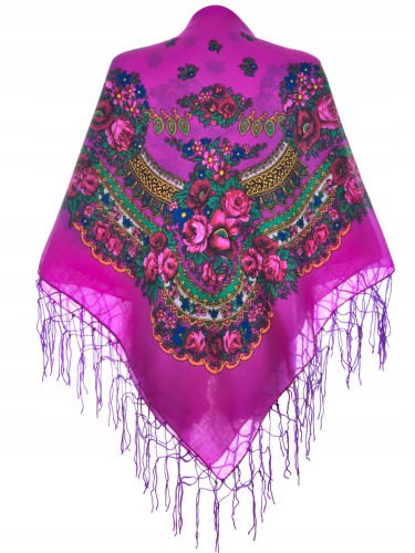 chusta ludowa, góralska duża z frędzlami fuksja