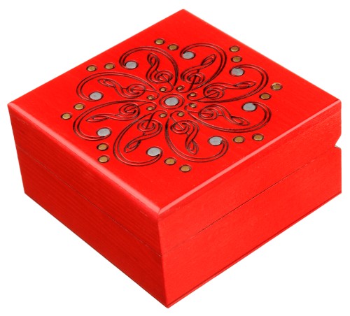 Pudełko puzderko drewniane zdobione wieko rozeta 12x12x6 cm