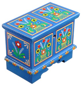 Skrzynka krakowska drewniana ręcznie malowana 3 kolory 13,5x7,5x10 cm