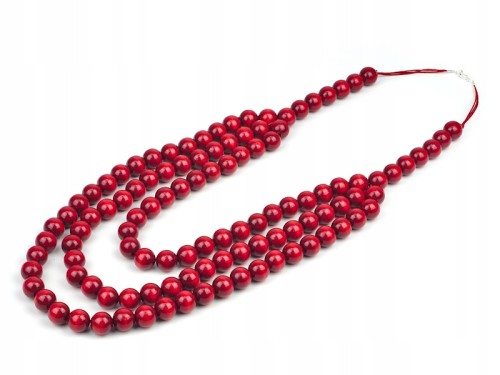 Korale drewniane góralskie ludowe trzyrzędowe czerwone