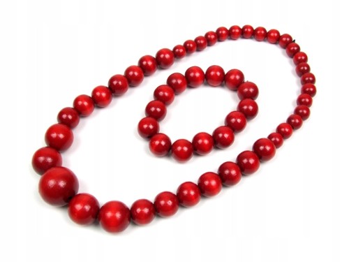 Drewniane KORALE + BRANSOLETKA czerwone folk