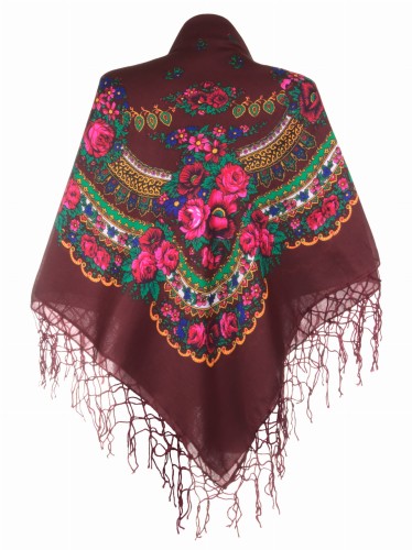 chusta ludowa, góralska duża z frędzlami bordowa