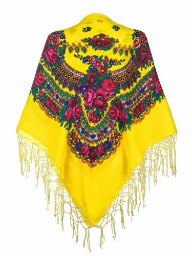 chusta ludowa, góralska z frędzlami żółta