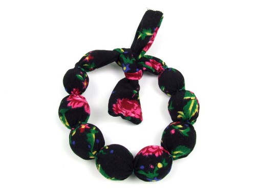 Czarna bransoletka korale drewniane obszywane materiałem